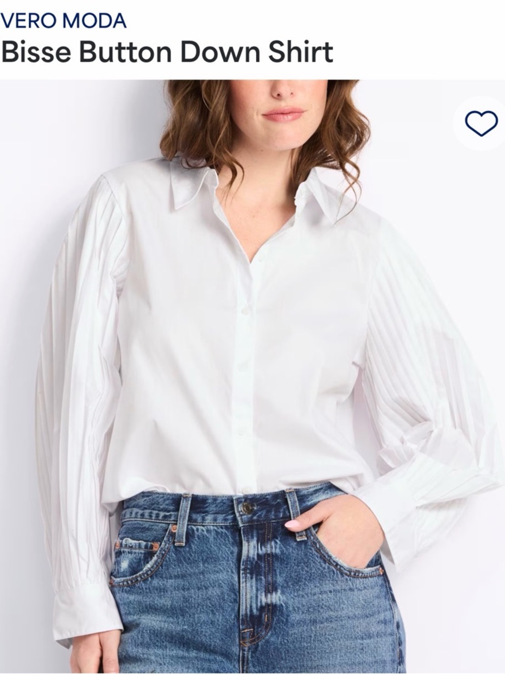 Vero Moda White Pleated Sleeve Button-Down Shirt